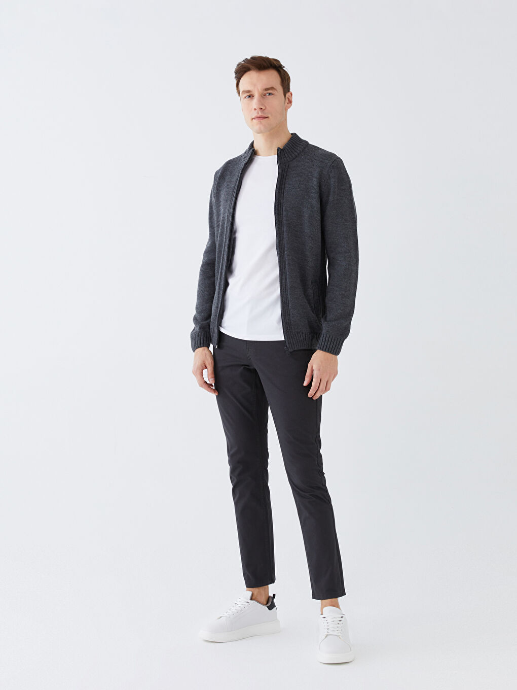 Antrasit Dar Kalıp Gabardin Erkek Chino Pantolon-1