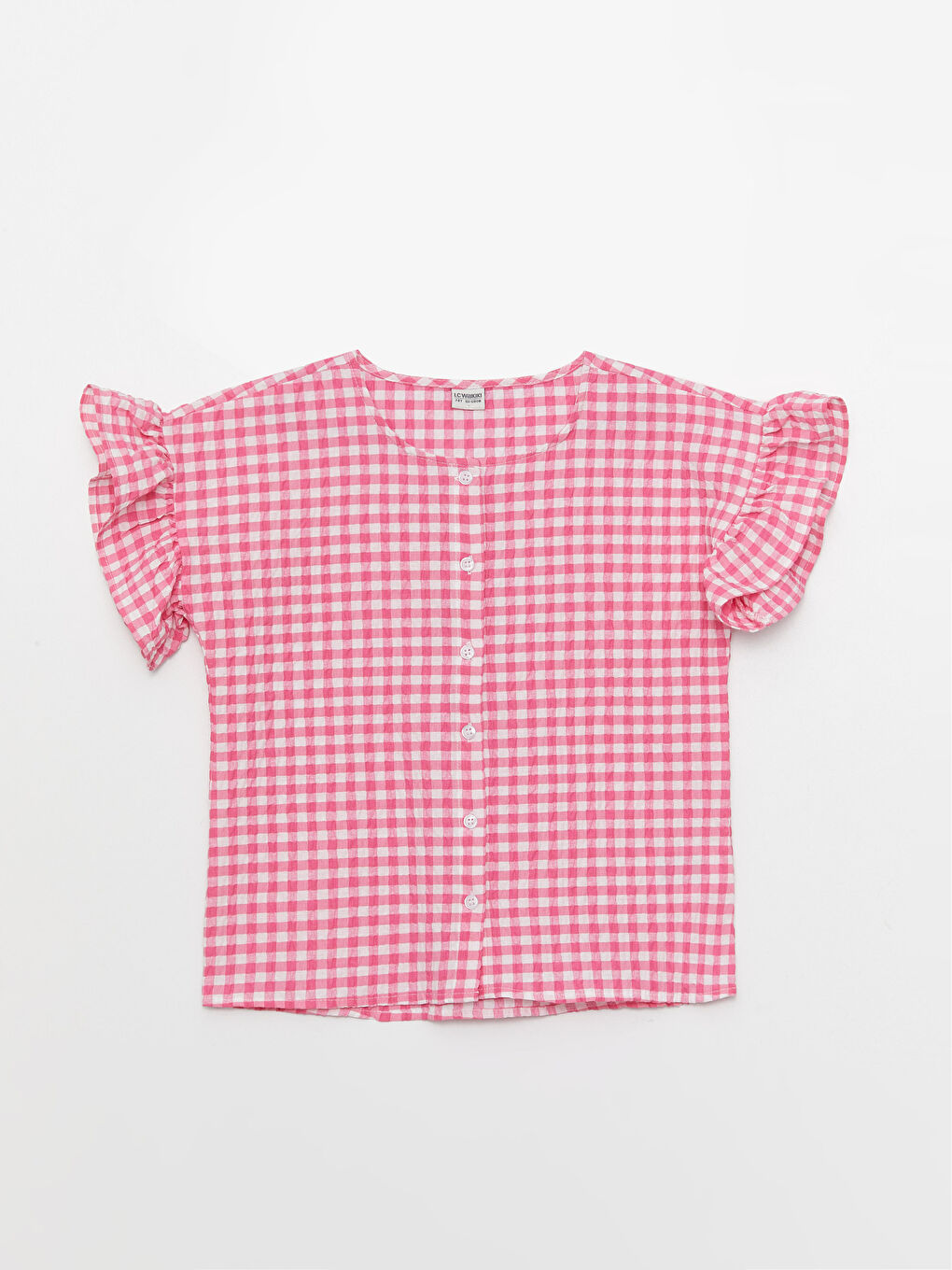 LCW Kids Crew Neck Plaid Short Sleeve Girl's Shirt -S37638Z4-LNQ