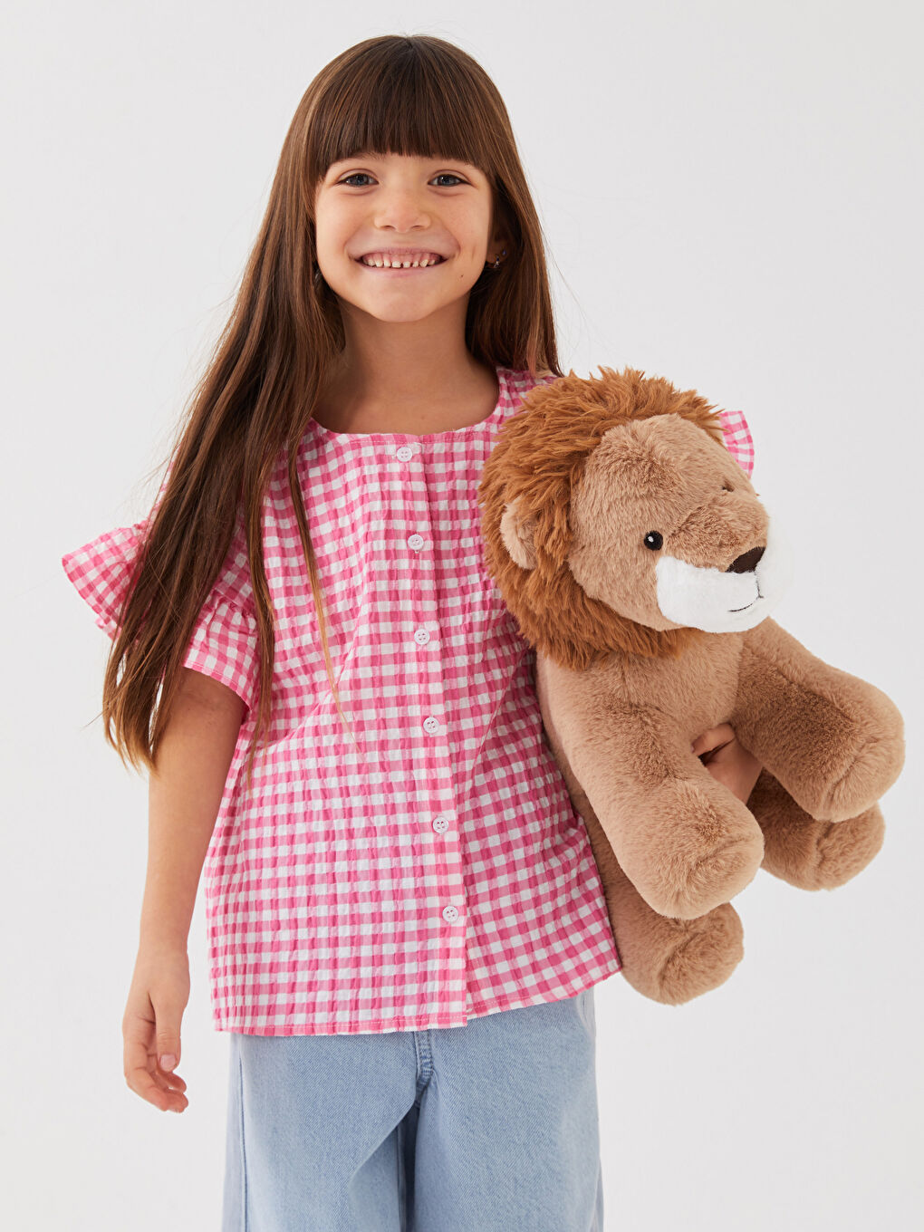 LCW Kids Crew Neck Plaid Short Sleeve Girl's Shirt -S37638Z4-LNQ