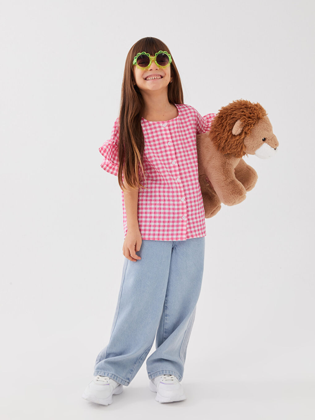 LCW Kids Crew Neck Plaid Short Sleeve Girl's Shirt -S37638Z4-LNQ