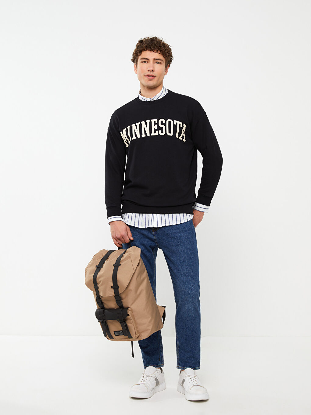 Bej Çok Bölmeli Erkek Sırt Çantası-1