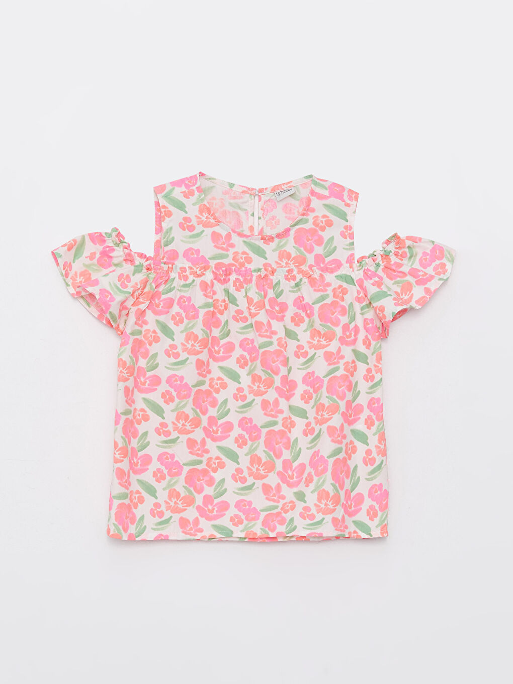 Crew Neck Patterned Poplin Girls' Blouse -S37649Z4-LU7