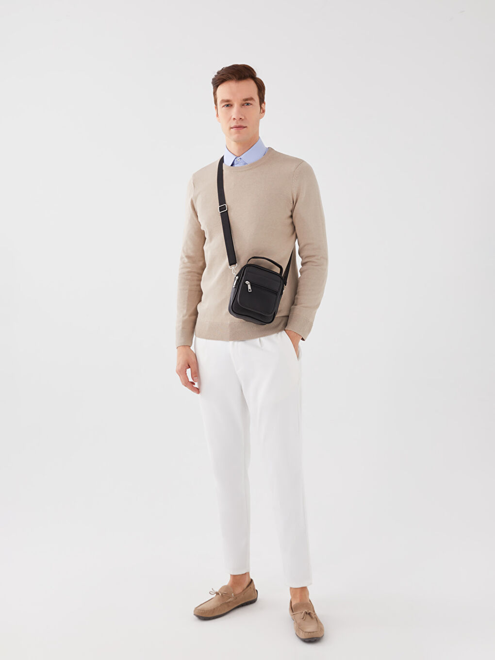 Siyah Deri Görünümlü Erkek Çapraz Çanta-1