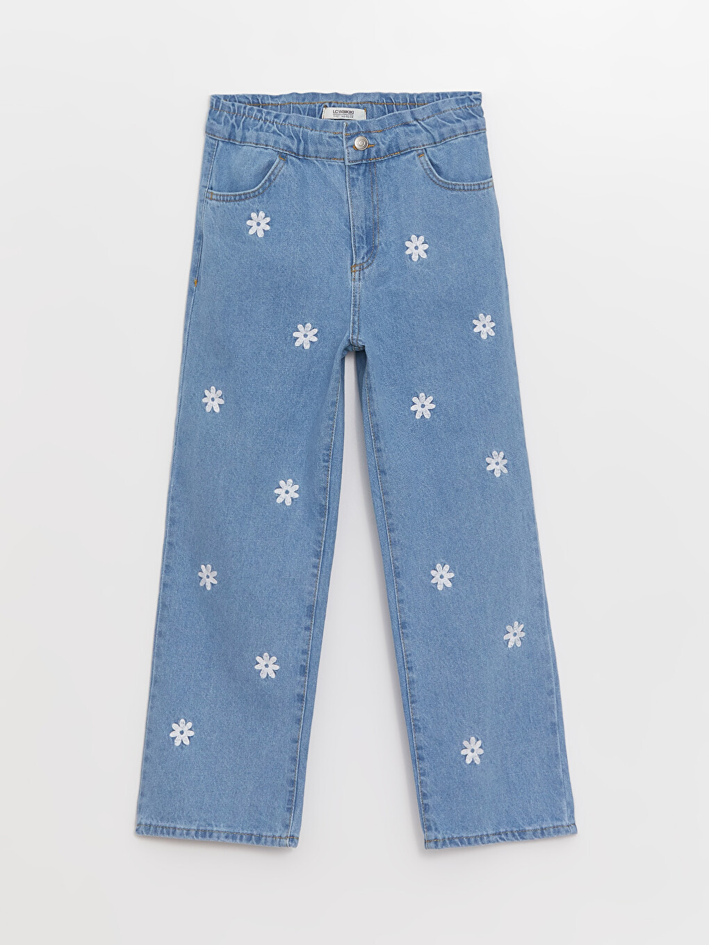 Elasticated Waist Embroidered Girls' Jeans