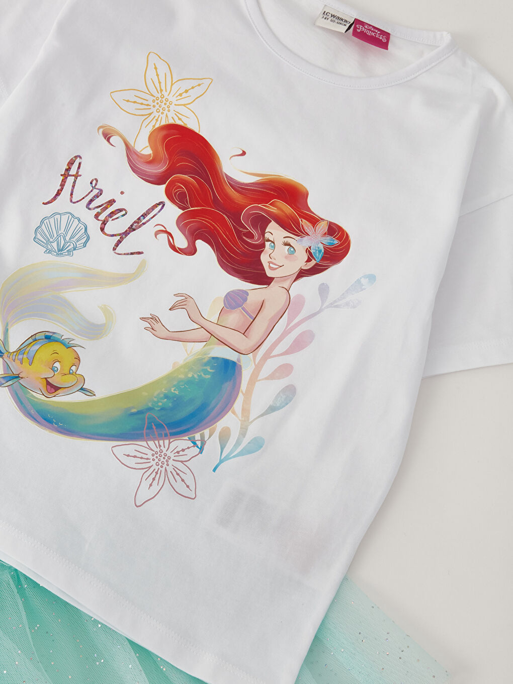 Crew Neck Disney Princess Printed Short Sleeve Girl's T-Shirt and Skirt-2