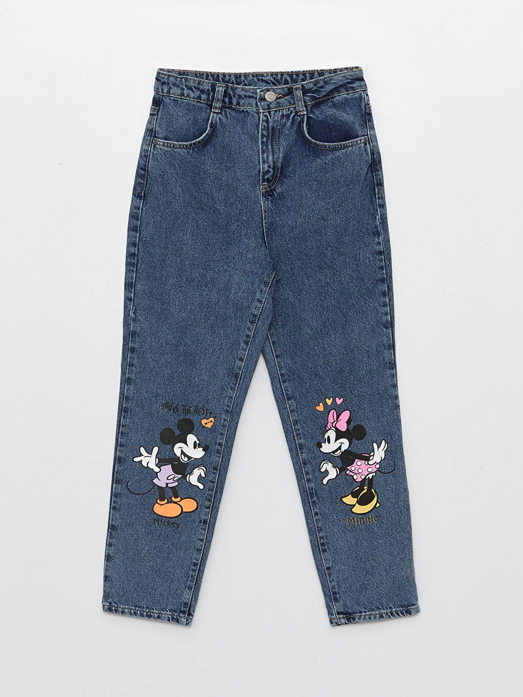LC Waikiki Mom Fit Minnie i Mickey Mouse Štampane Farmerke za Devojčice -S37710Z4-502