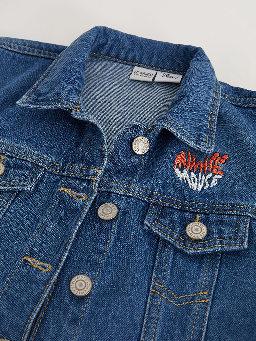 Қыздарға арналған минни маус принтті жағалы мойын джинс күртеше-5