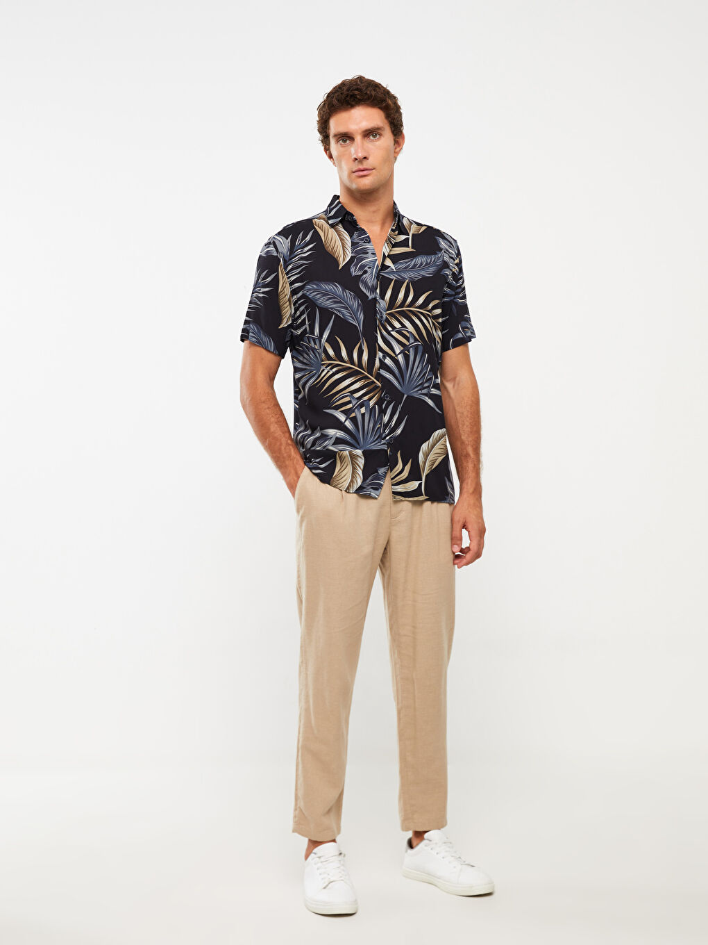 Slim Fit Linen Blended Blended Men's Trousers