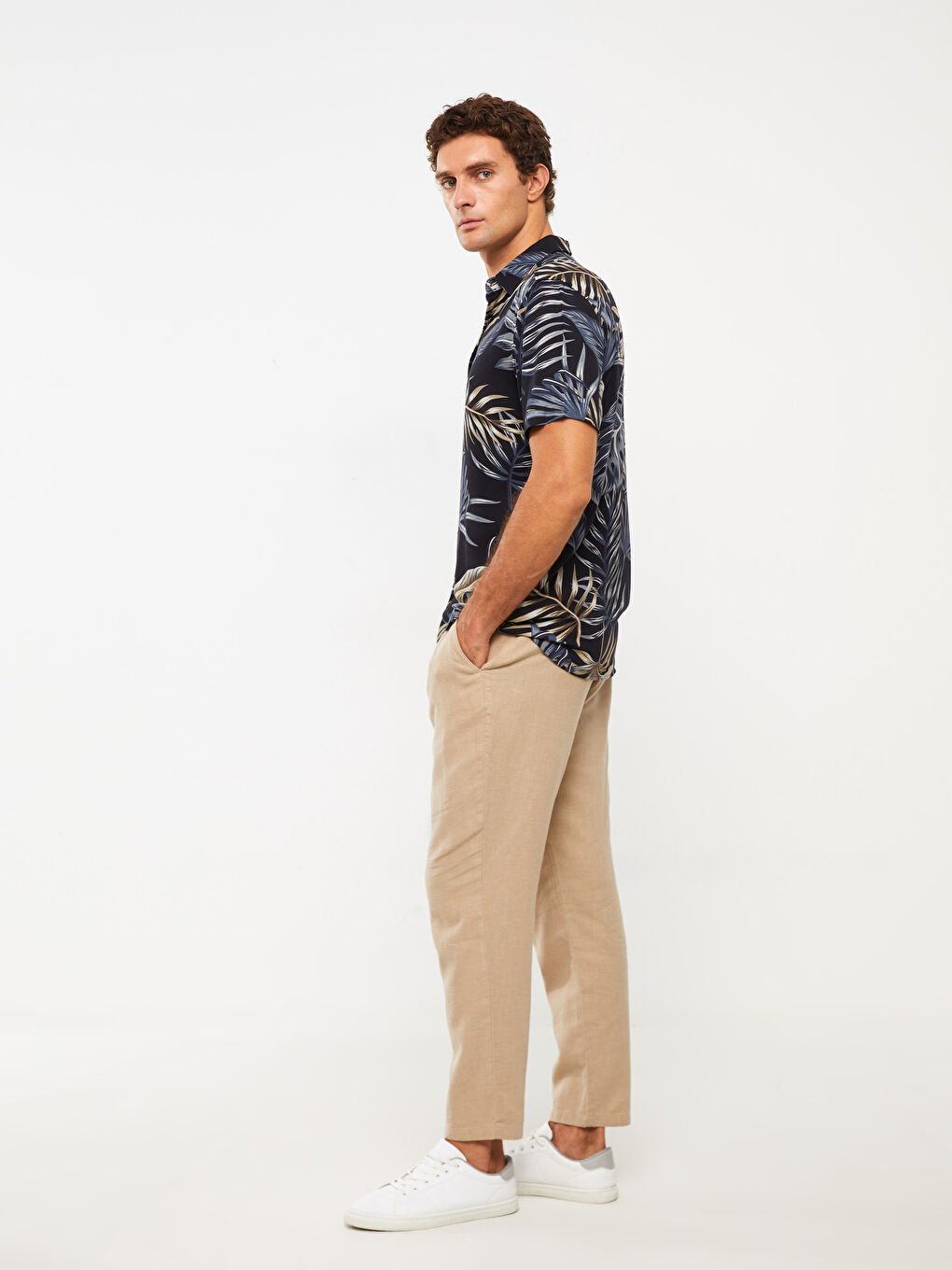 Slim Fit Linen Blended Blended Men's Trousers-1