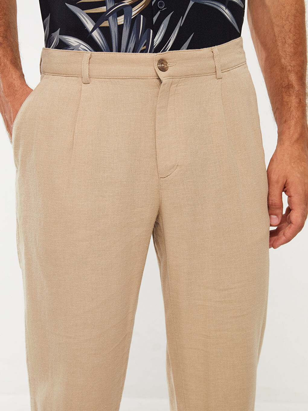 Slim Fit Linen Blended Blended Men's Trousers-2