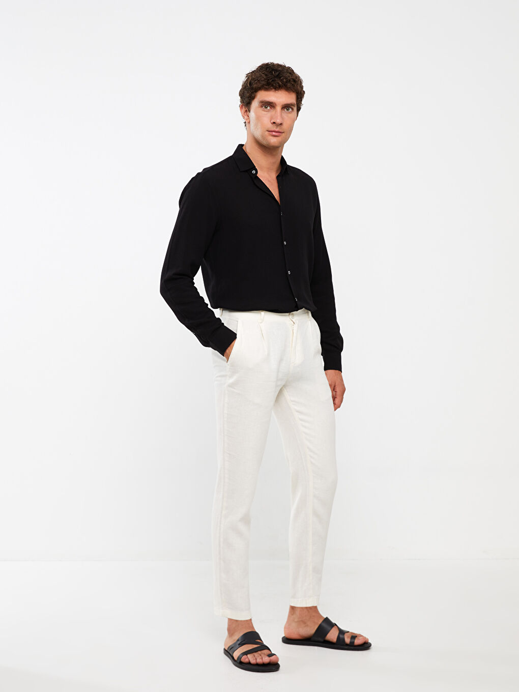 Slim Fit Linen Blended Blended Men's Trousers