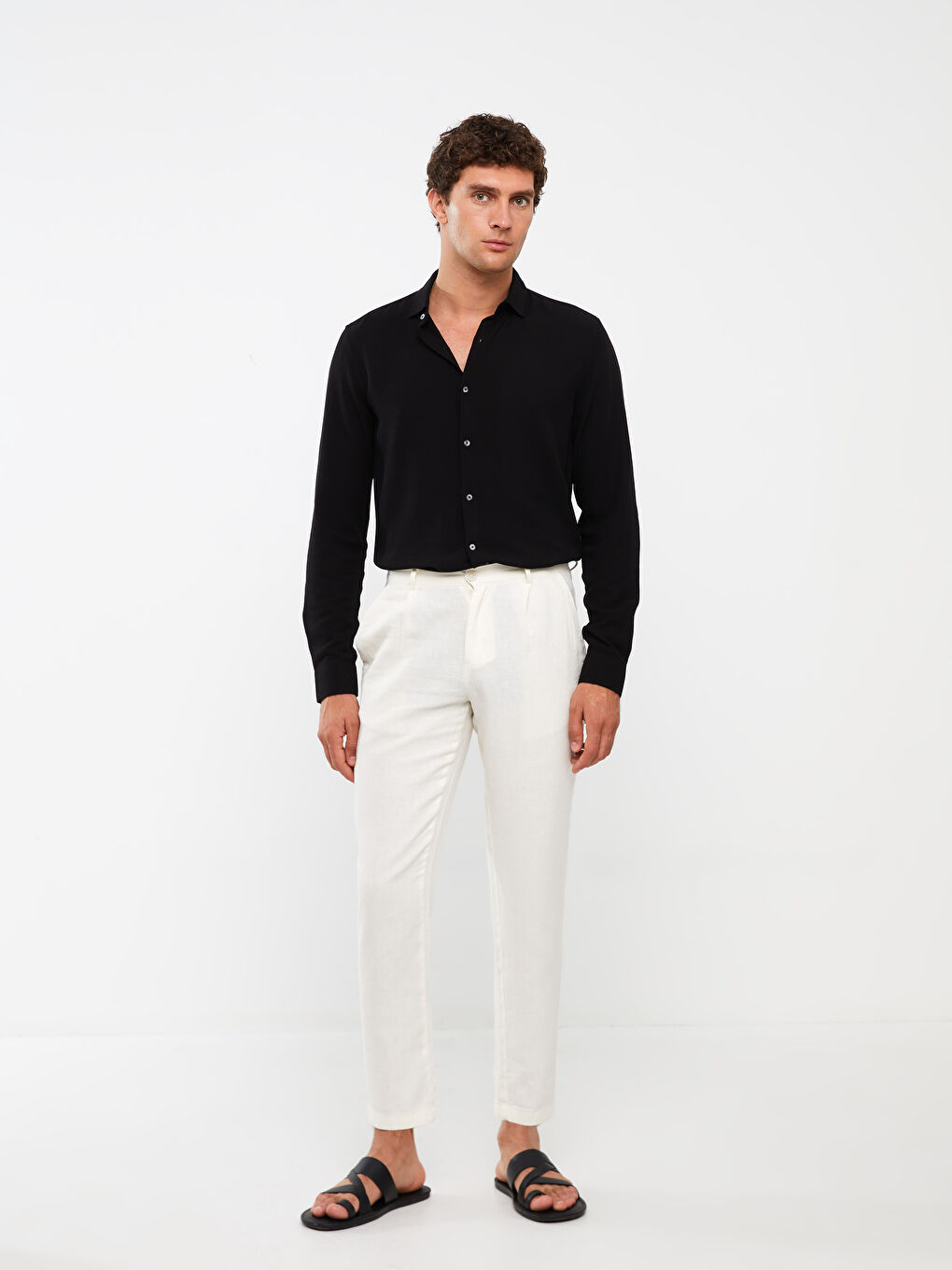 Slim Fit Linen Blended Blended Men's Trousers-1