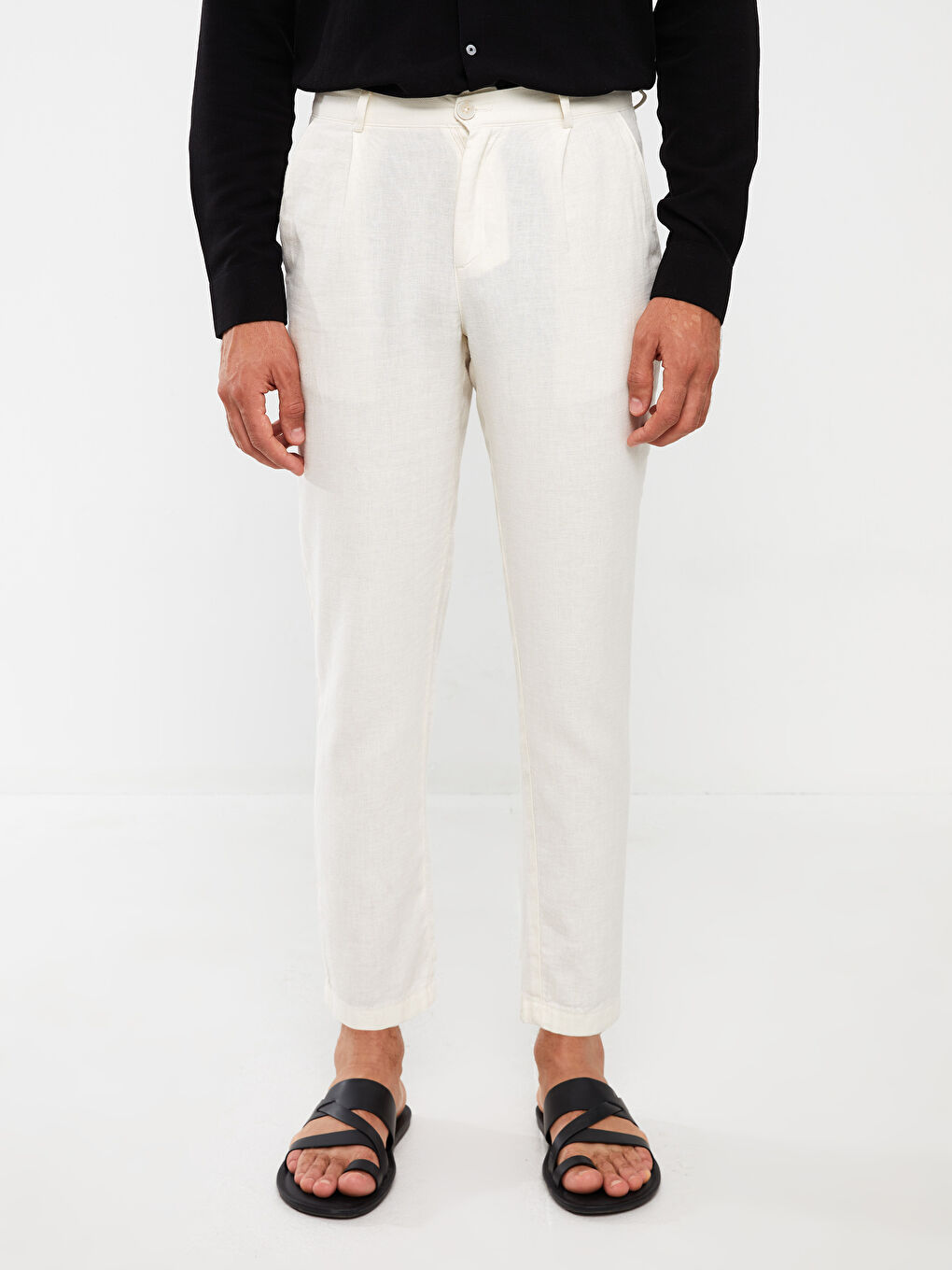 Slim Fit Linen Blended Blended Men's Trousers-2