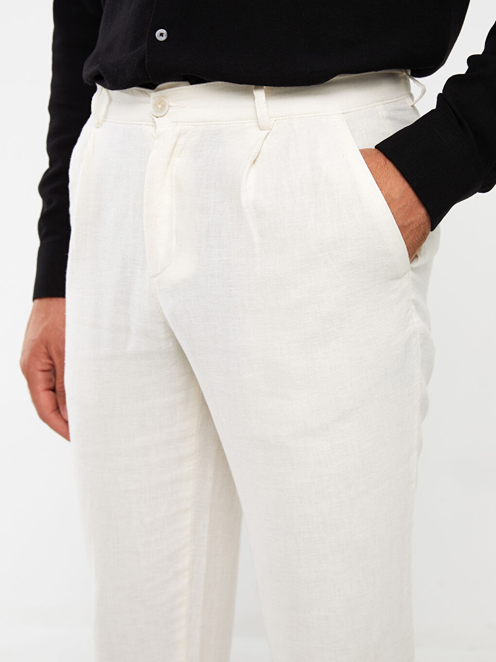 Slim Fit Linen Blended Blended Men's Trousers-4