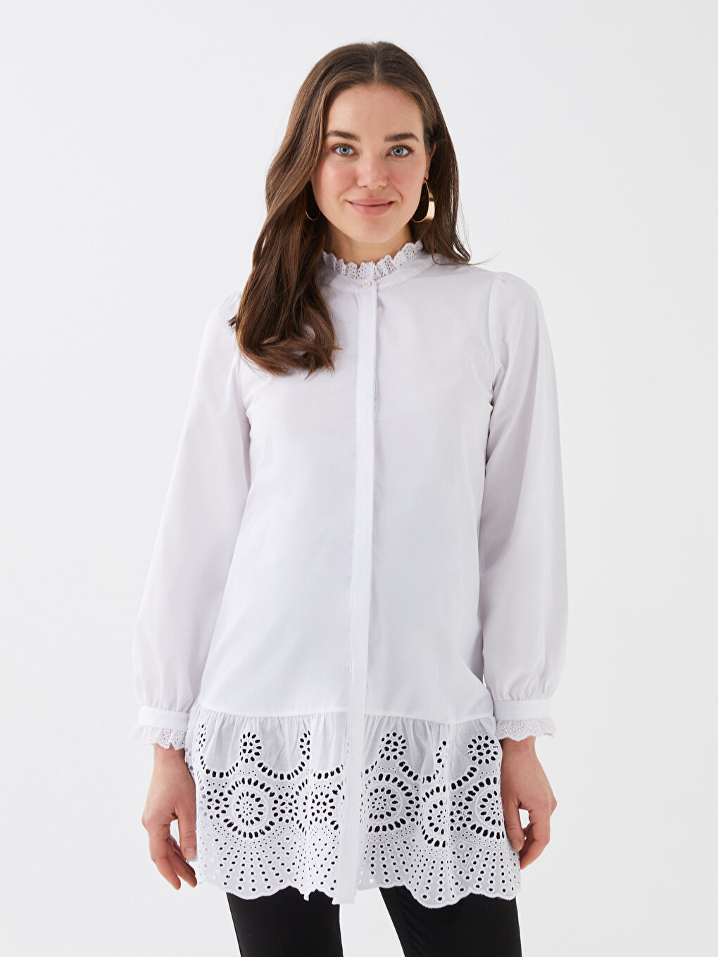 Grandad Collar Embroidered Long Sleeve Maternity Tunic -S37741Z8-E5X