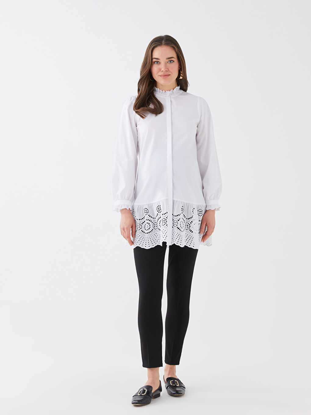 Grandad Collar Embroidered Long Sleeve Maternity Tunic -S37741Z8-E5X