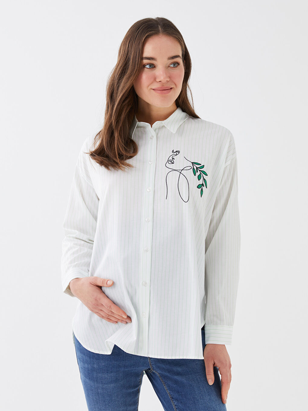 LCWAIKIKI Maternity Baskılı Uzun Kollu Hamile Gömlek -S37742Z8-LFT