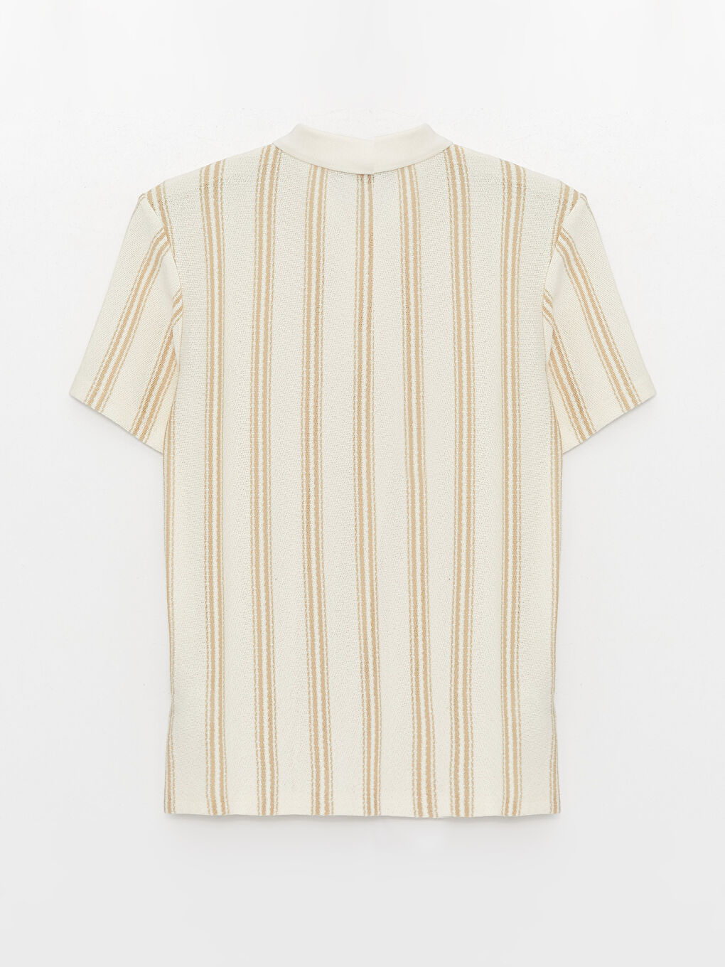 Ekru Polo Yaka Kısa Kollu Çizgili Keten Karışımlı Erkek Tişört-6