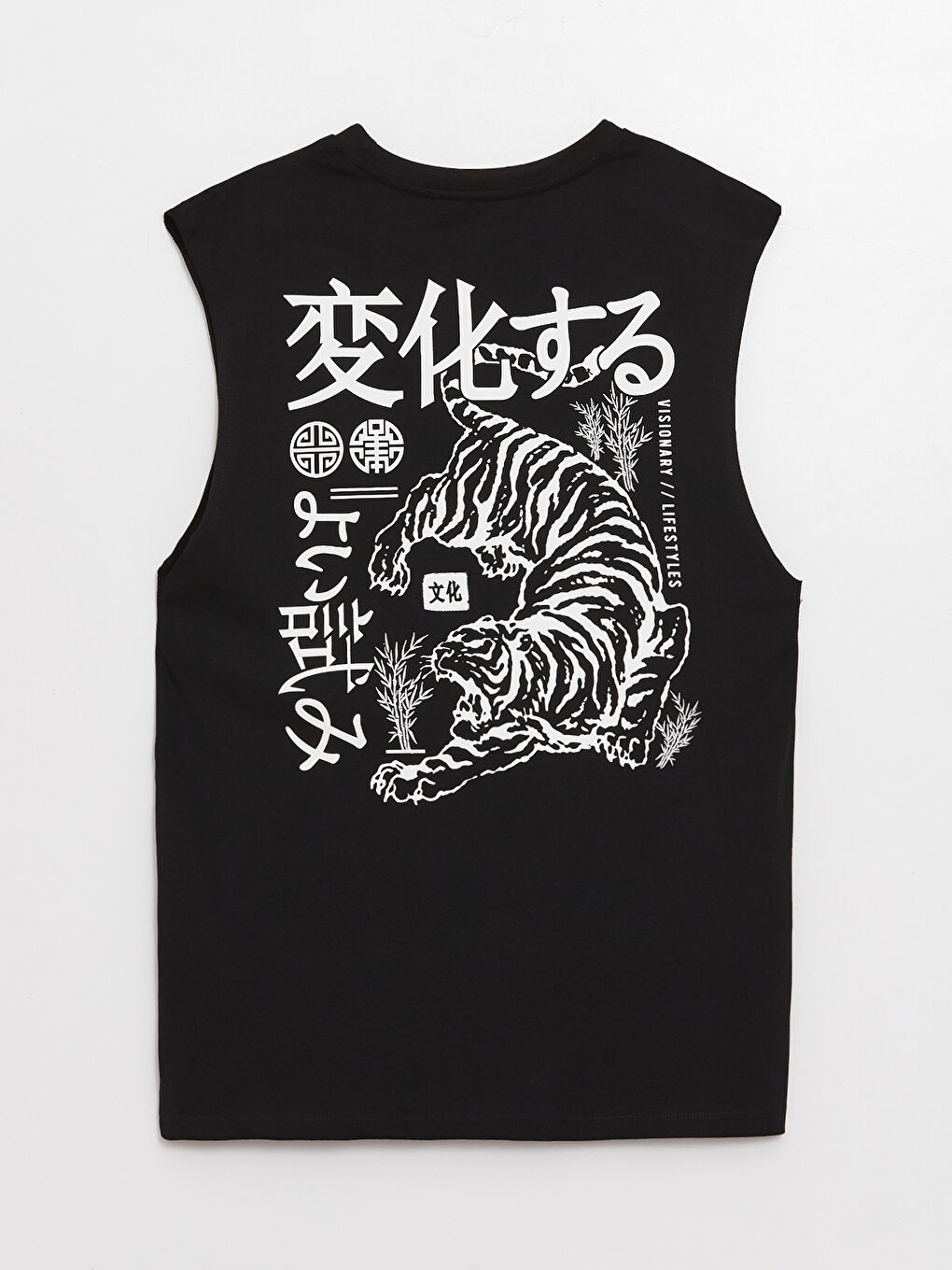 Maiou pentru Bărbați cu Guler Rotund și Imprimeu din Jerseu, Fără Mâneci-5