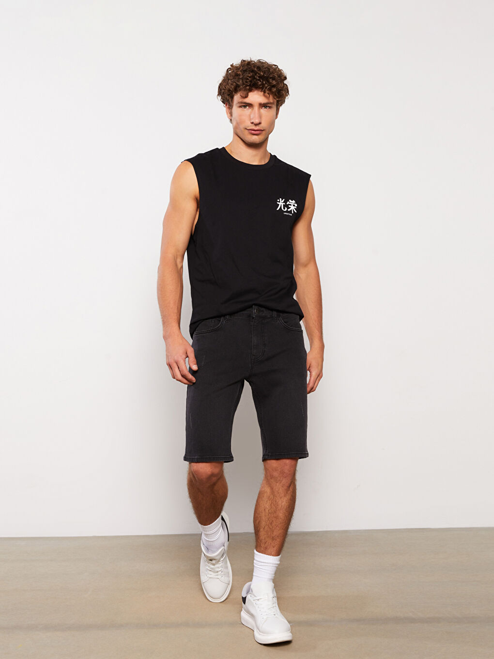 Maiou pentru Bărbați cu Guler Rotund și Imprimeu din Jerseu, Fără Mâneci-1