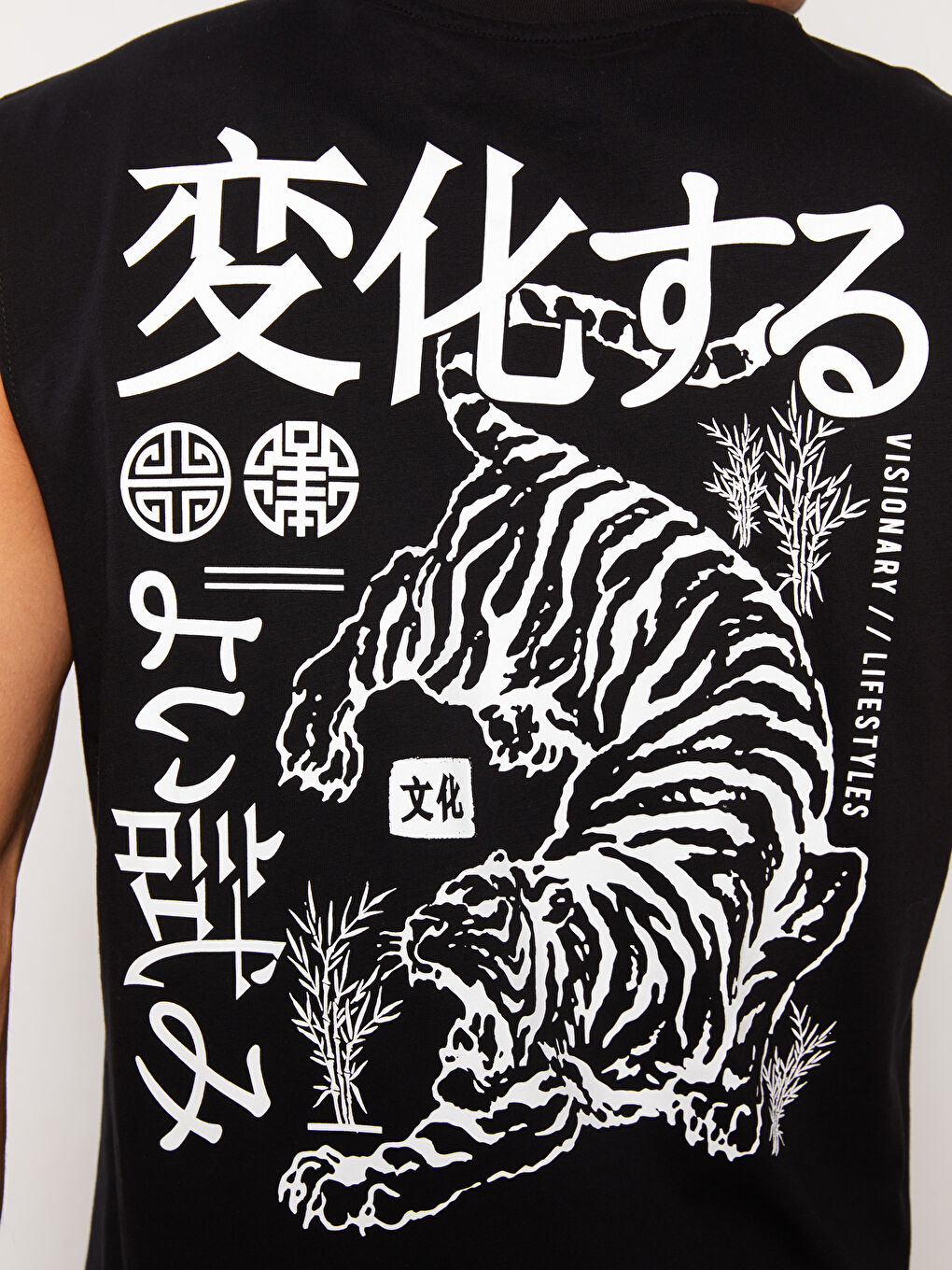 Maiou pentru Bărbați cu Guler Rotund și Imprimeu din Jerseu, Fără Mâneci-2