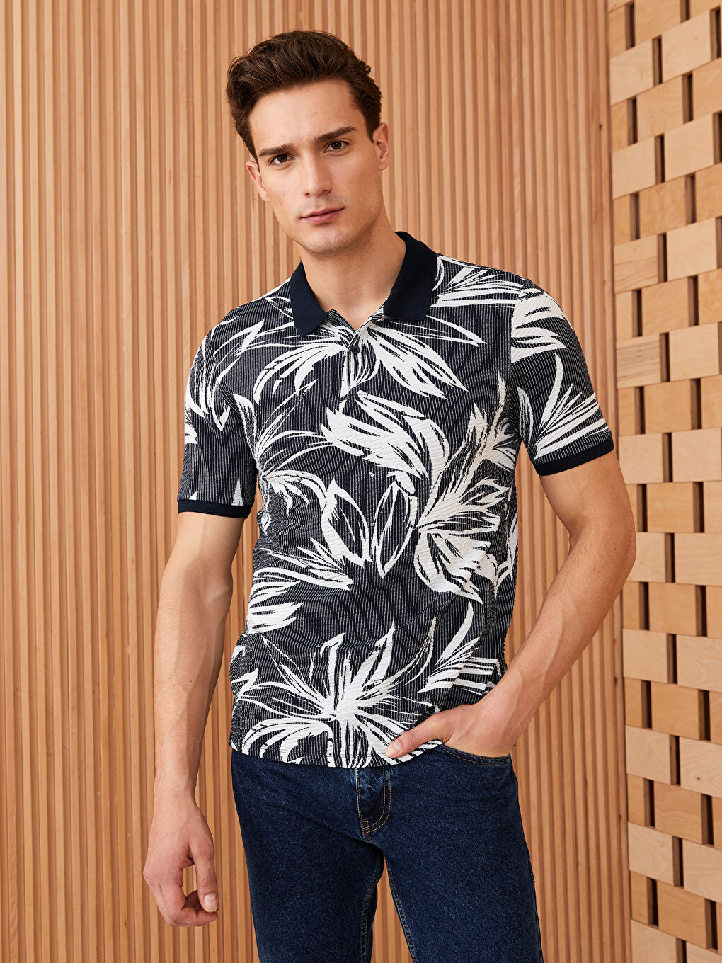 İndigo Polo Yaka Kısa Kollu Desenli Erkek Tişört