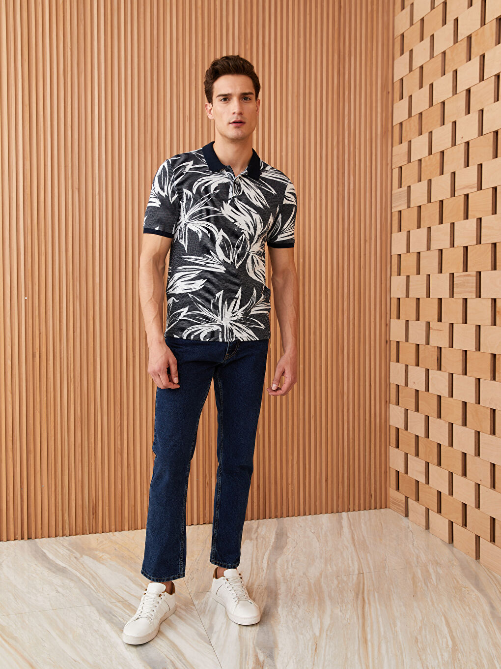 İndigo Polo Yaka Kısa Kollu Desenli Erkek Tişört-2