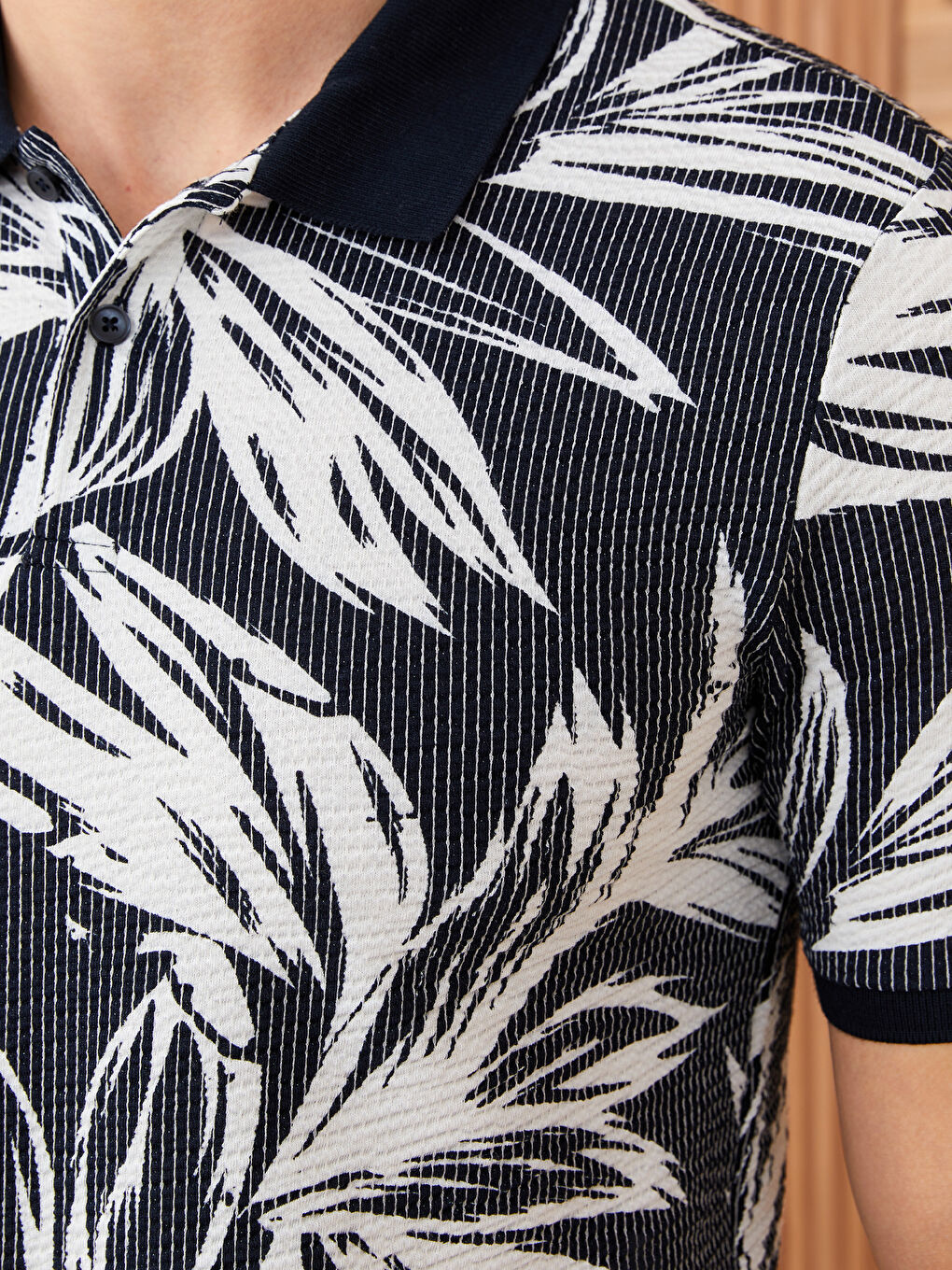 İndigo Polo Yaka Kısa Kollu Desenli Erkek Tişört-3