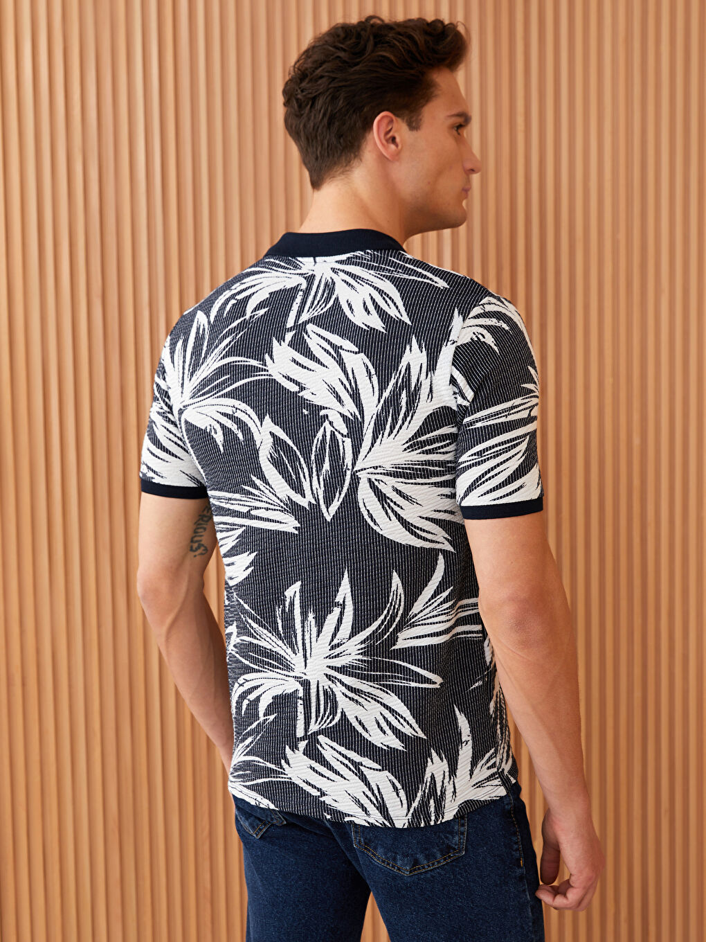 İndigo Polo Yaka Kısa Kollu Desenli Erkek Tişört-4