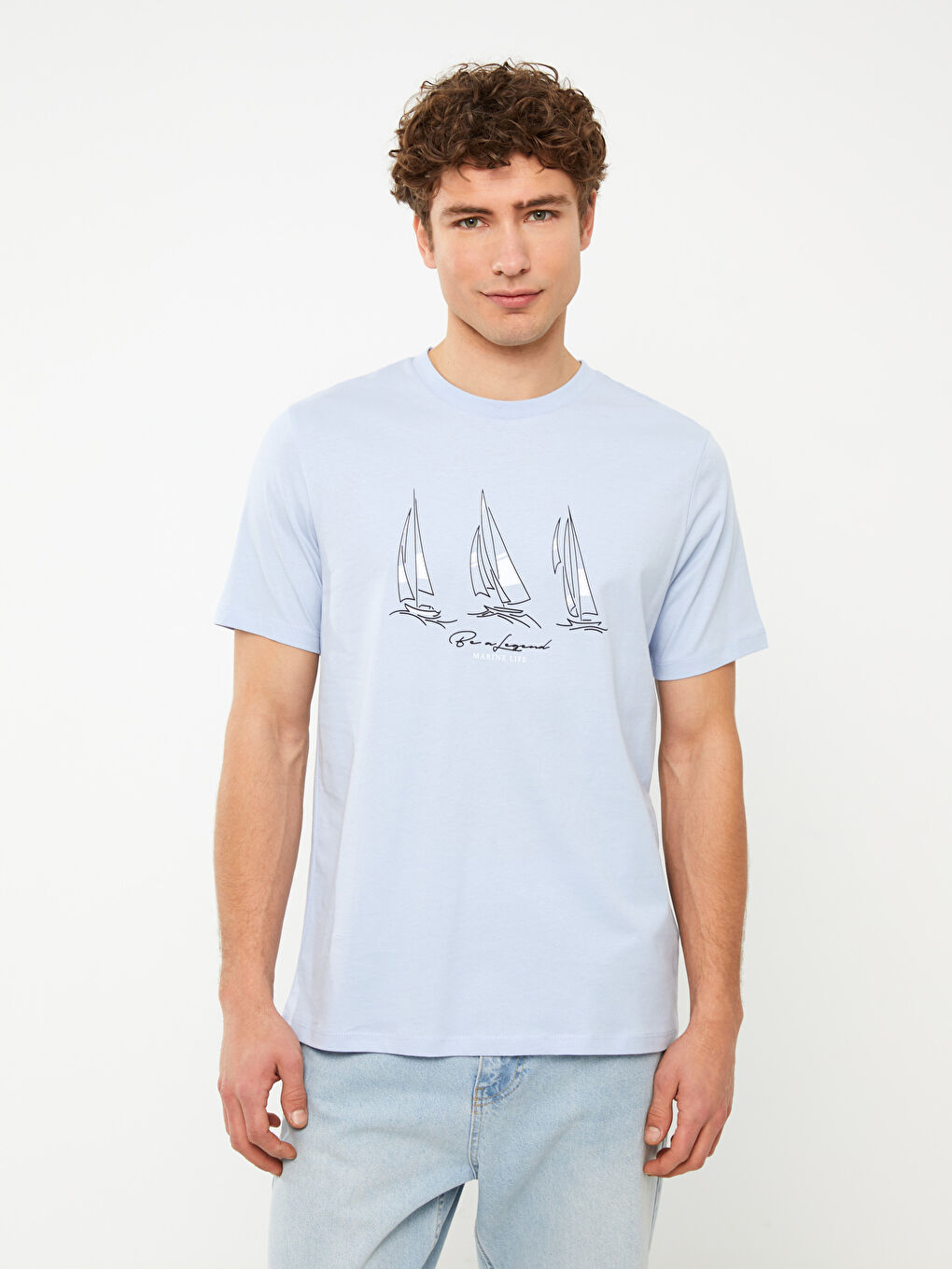 Mavi Bisiklet Yaka Kısa Kollu Baskılı Penye Erkek Tişört