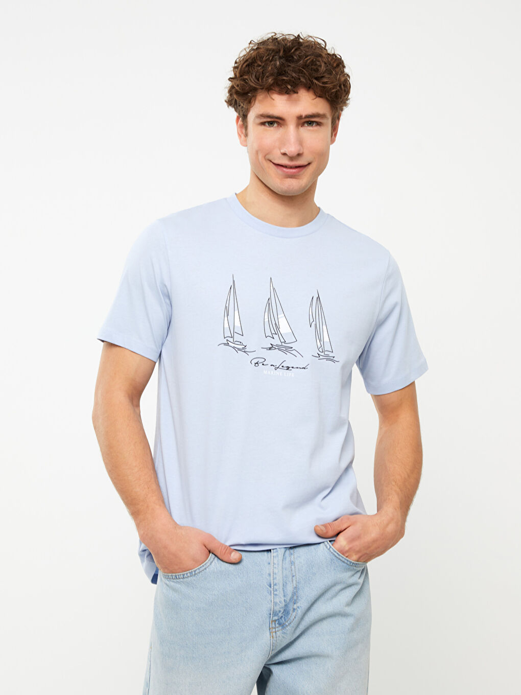 Mavi Bisiklet Yaka Kısa Kollu Baskılı Penye Erkek Tişört-1