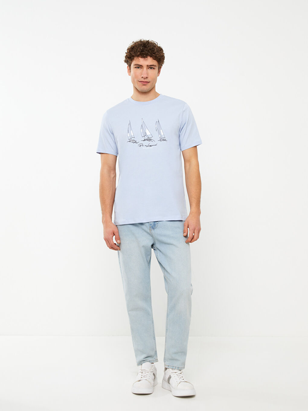 Mavi Bisiklet Yaka Kısa Kollu Baskılı Penye Erkek Tişört-2