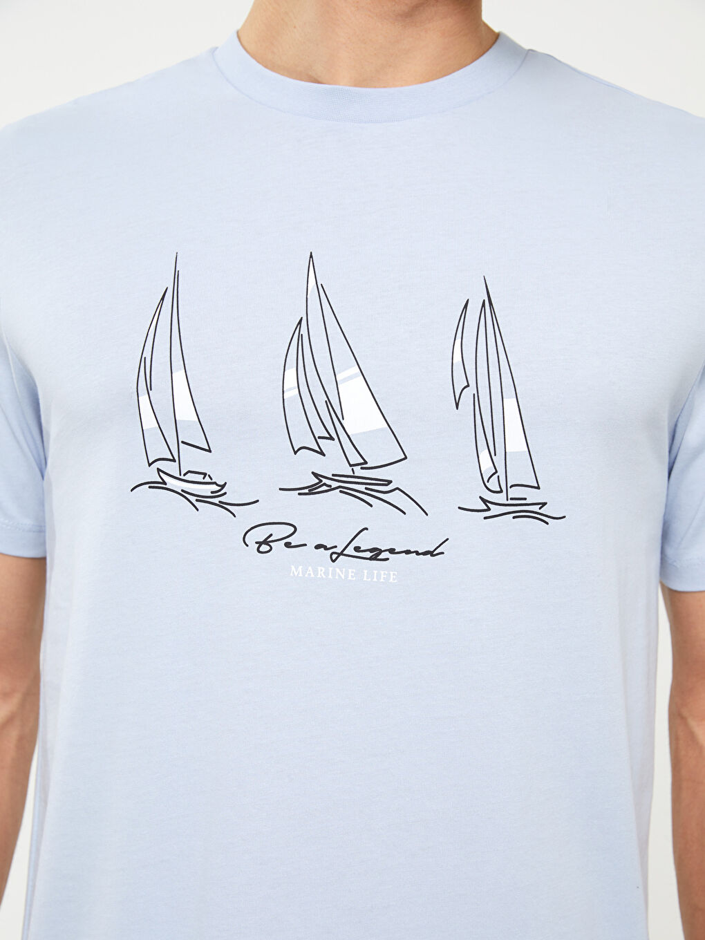 Mavi Bisiklet Yaka Kısa Kollu Baskılı Penye Erkek Tişört-3