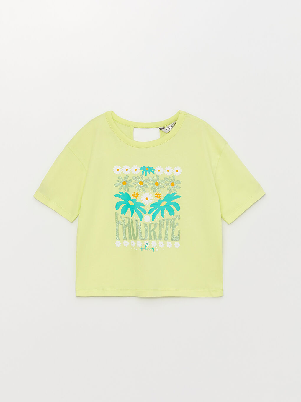 Yeşil Bisiklet Yaka Baskılı Kısa Kollu Kız Çocuk Tişört