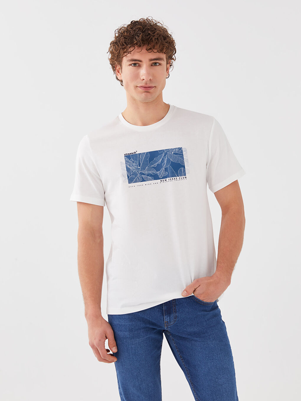 تيشيرت رجالي ياقة دائرية كم قصير مطبوع قطن ممشط