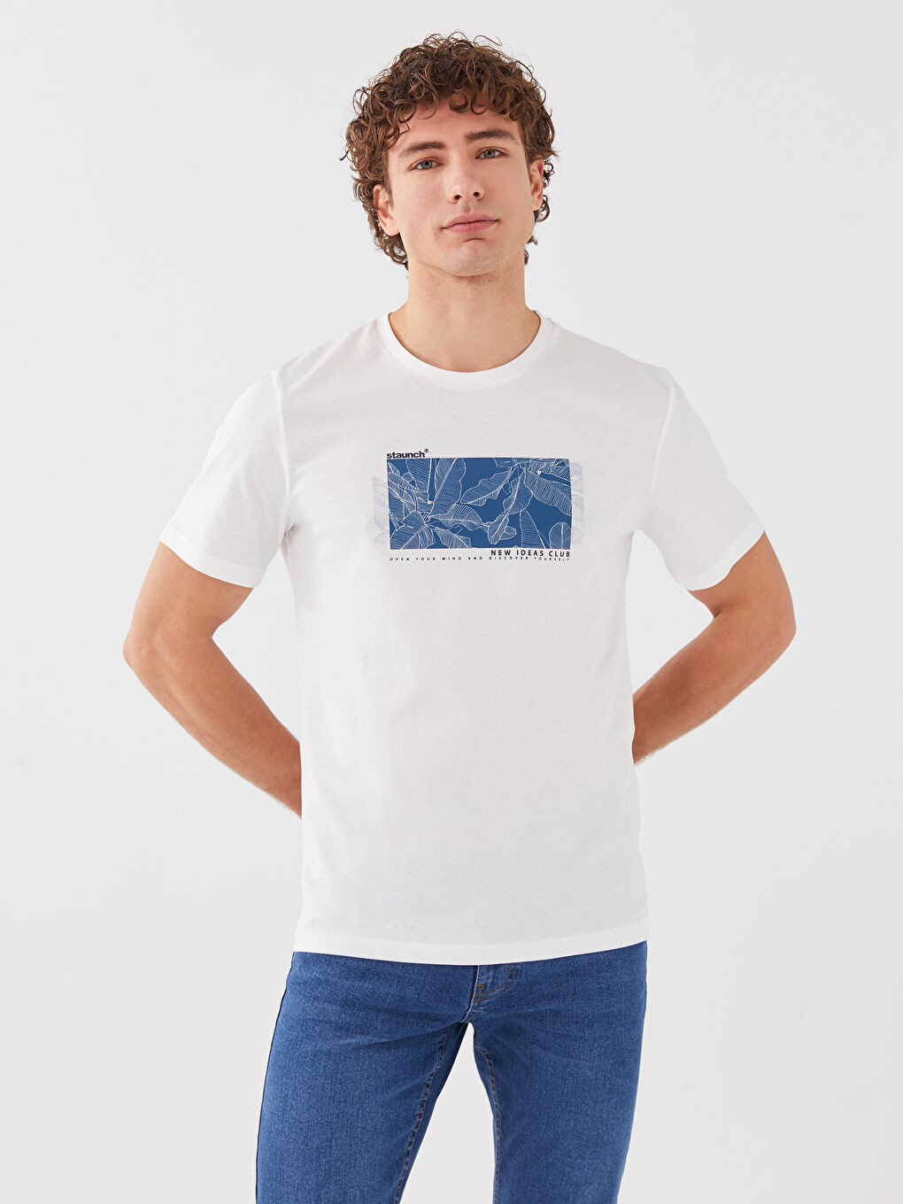 تيشيرت رجالي ياقة دائرية كم قصير مطبوع قطن ممشط-1