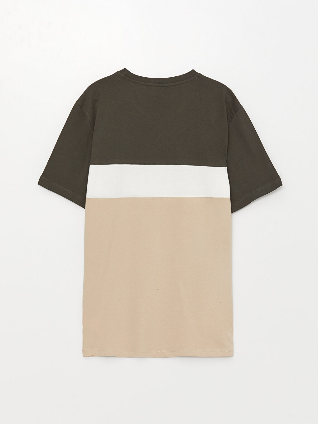 Haki Bisiklet Yaka Kısa Kollu Renk Bloklu Penye Erkek Tişört-6