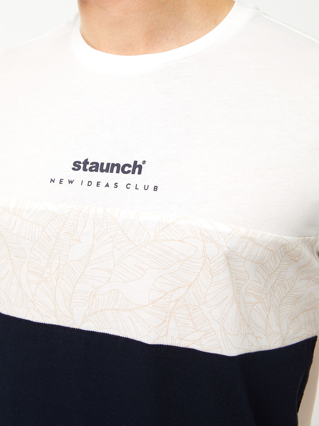 Ekru Bisiklet Yaka Kısa Kollu Renk Bloklu Penye Erkek Tişört-3