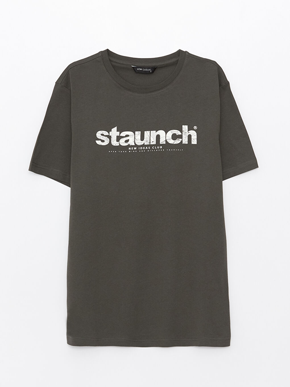 Haki Bisiklet Yaka Kısa Kollu Baskılı Penye Erkek Tişört-6