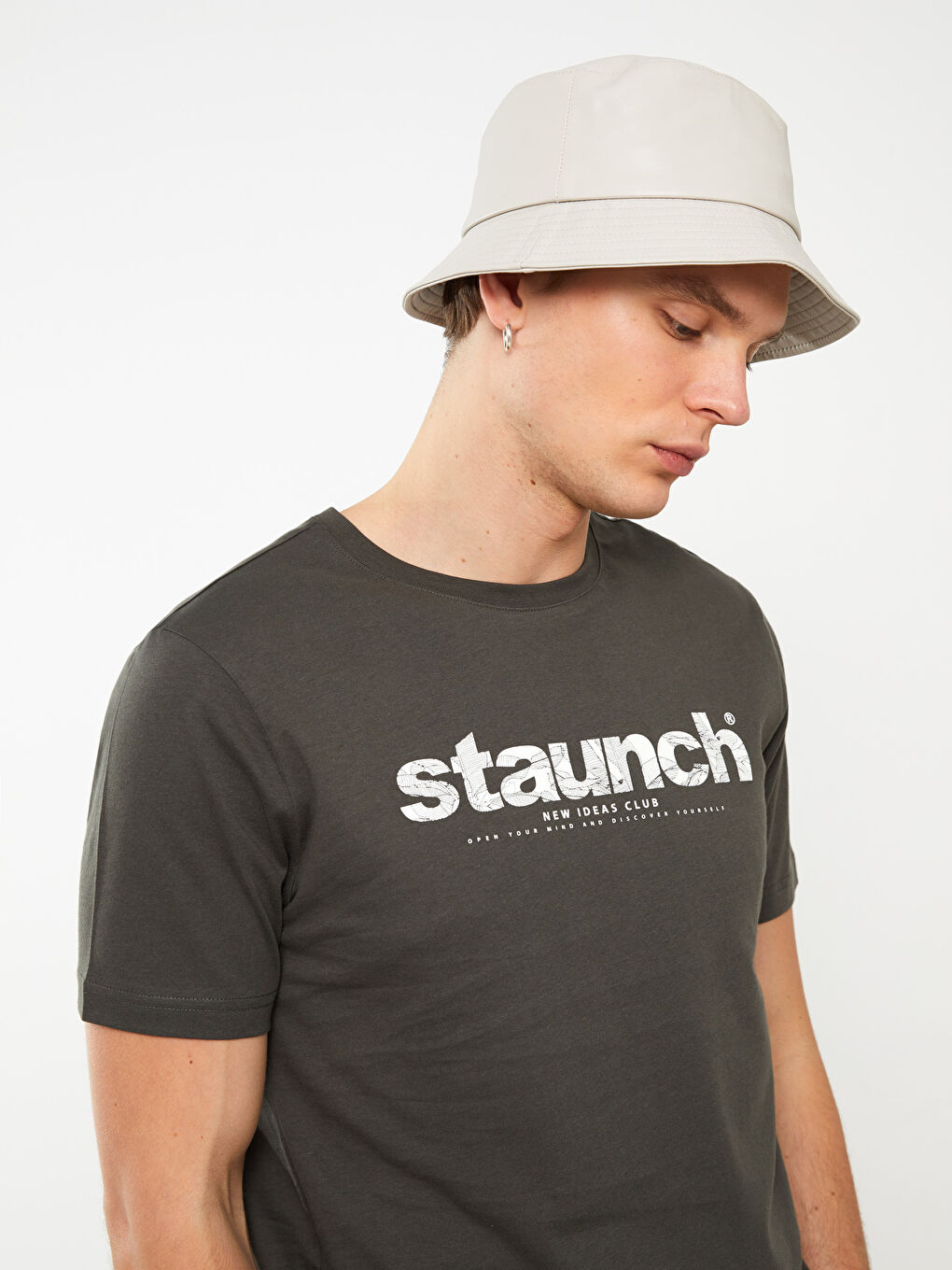 Haki Bisiklet Yaka Kısa Kollu Baskılı Penye Erkek Tişört