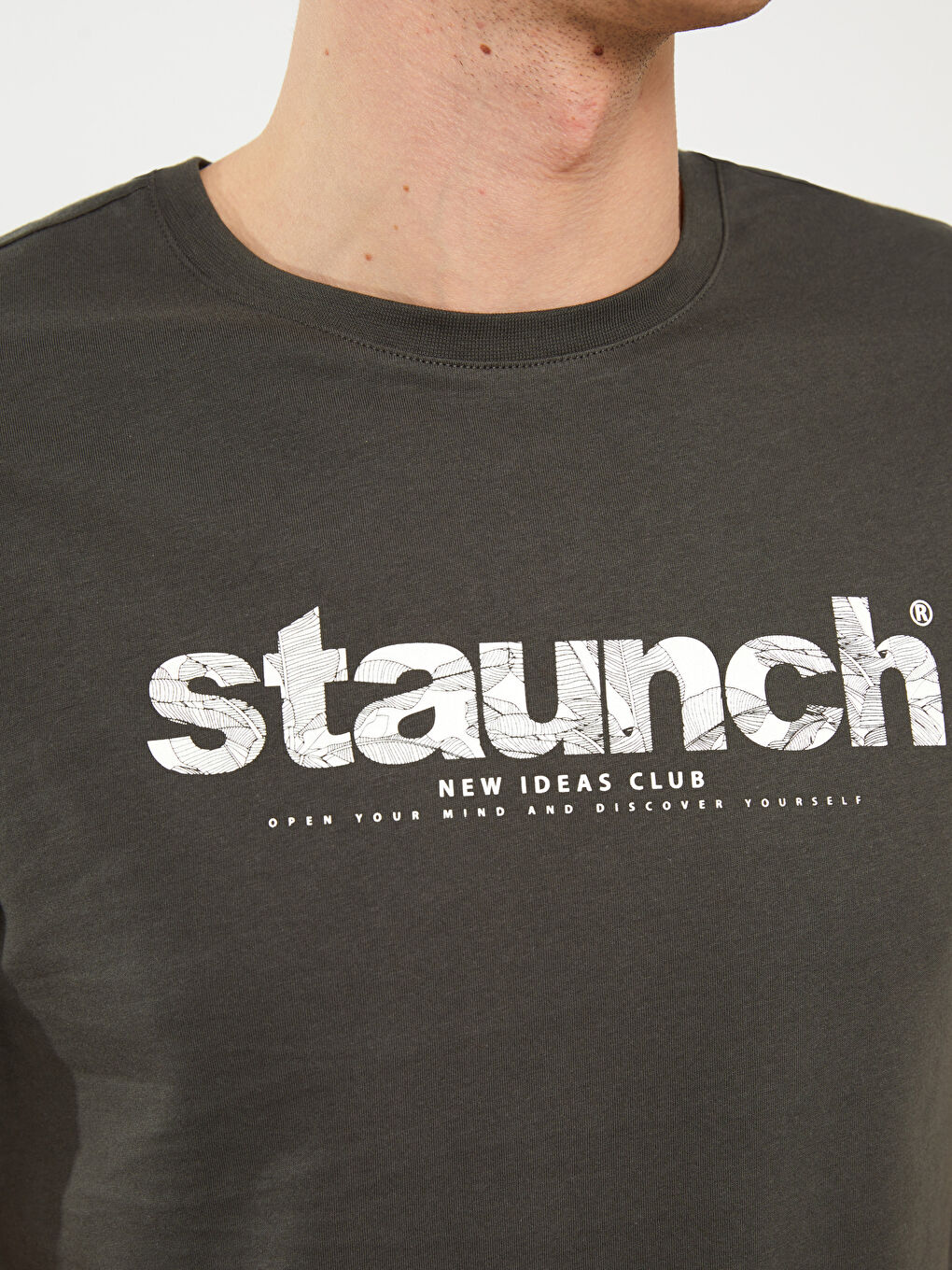 Haki Bisiklet Yaka Kısa Kollu Baskılı Penye Erkek Tişört-4