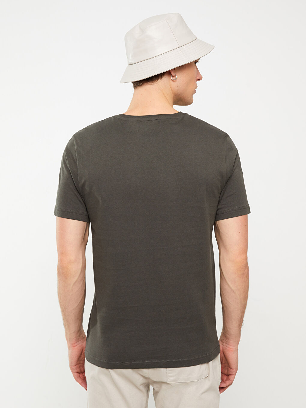 Haki Bisiklet Yaka Kısa Kollu Baskılı Penye Erkek Tişört-5