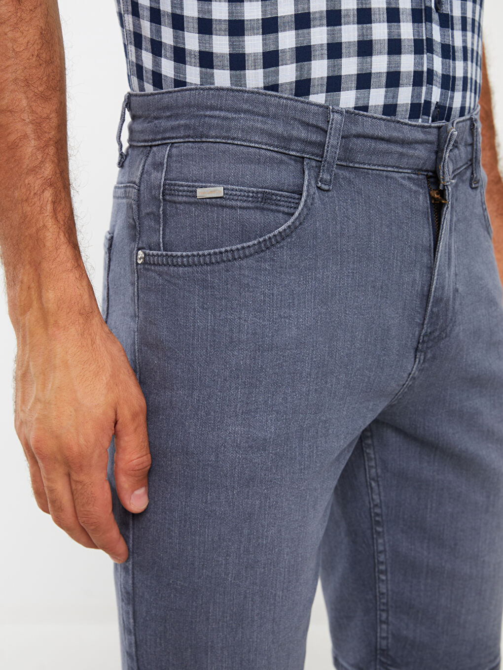 Gri Slim Fit Erkek Jean Şort-3