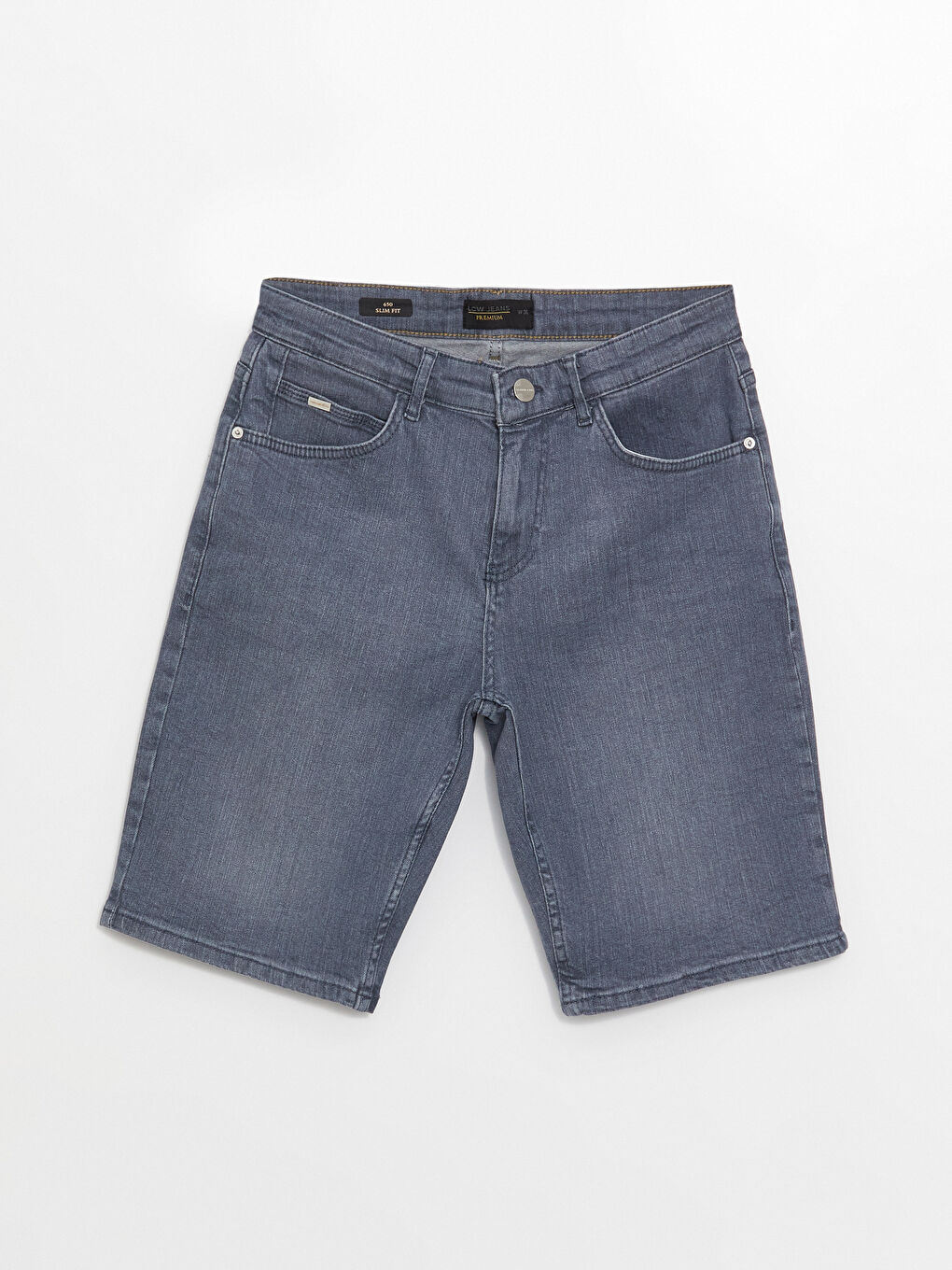 Gri Slim Fit Erkek Jean Şort-5