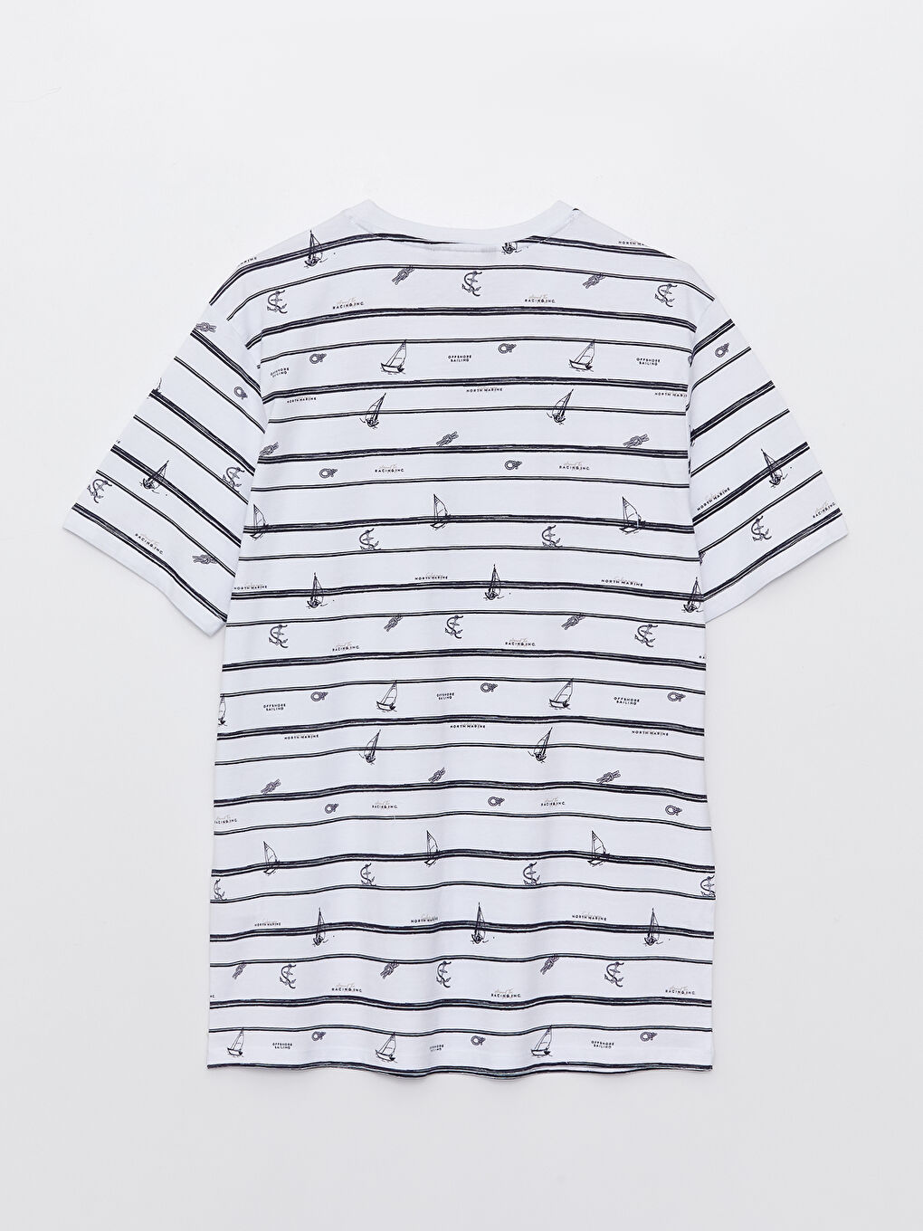 Beyaz Bisiklet Yaka Kısa Kollu Desenli Penye Erkek Tişört-6