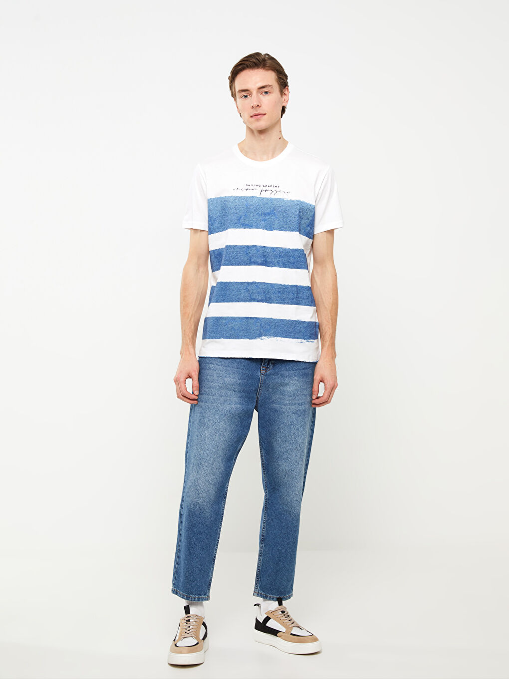 تيشيرت رجالي ياقة دائرية كم قصير مطبوع قطن ممشط-2