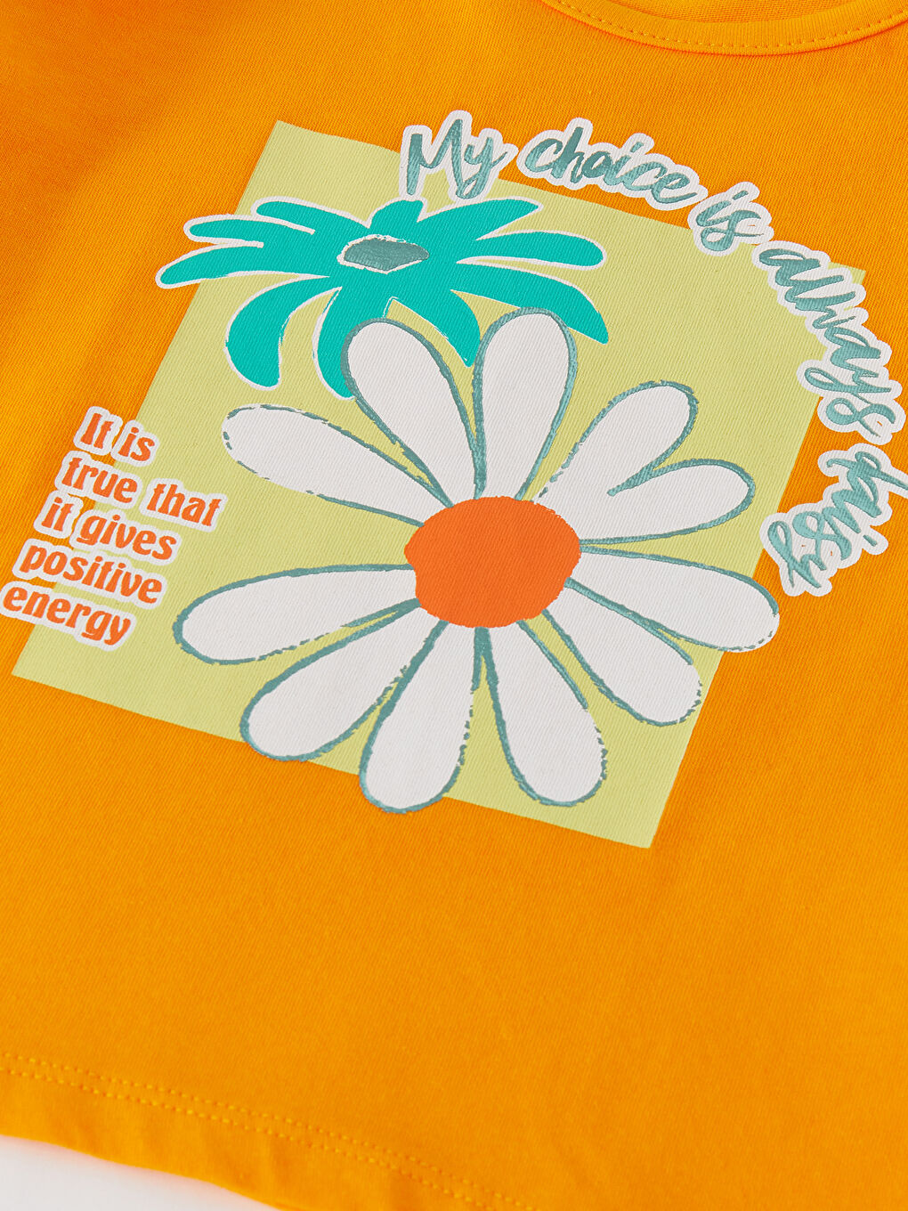 Turuncu Bisiklet Yaka Baskılı Kısa Kollu Kız Çocuk Tişört-2