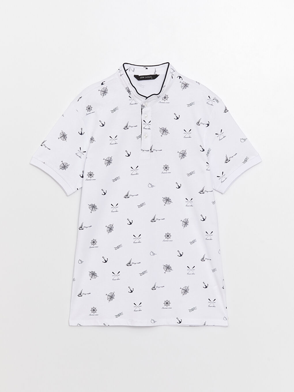 تي شيرت رجالي بكم قصير وياقة مندرين منقوش-5