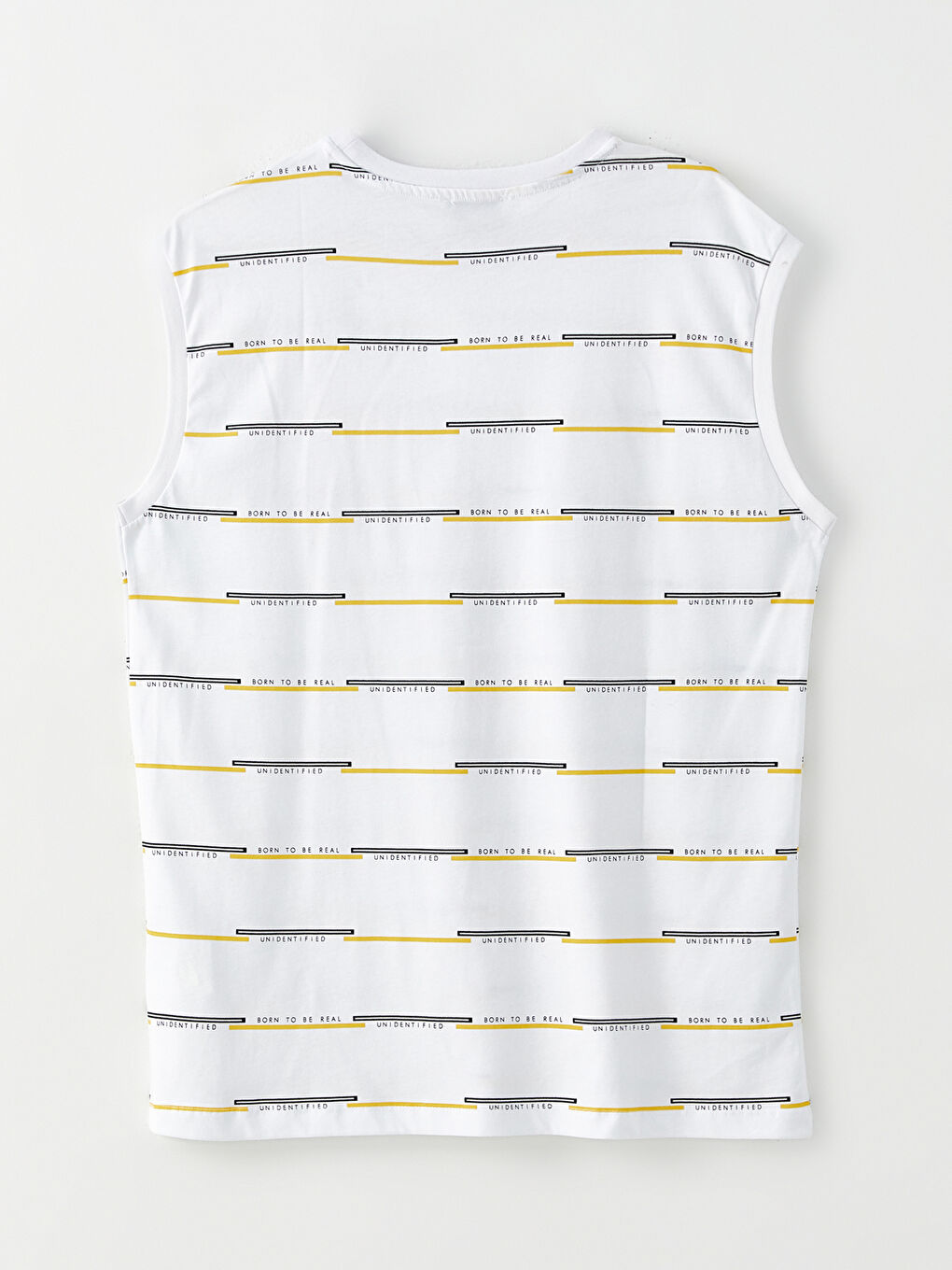 Beyaz Bisiklet Yaka Baskılı Erkek Kolsuz Tişört-6