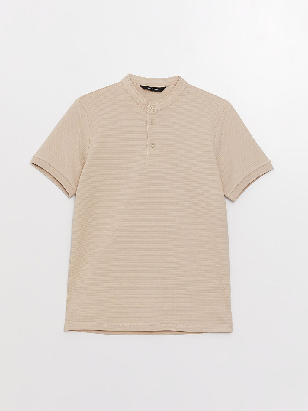 Bej Hakim Yaka Kısa Kollu Erkek Tişört-5
